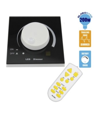 Ασύρματο LED Dimmer Τοίχου Μαύρο 220v (200w) Trailing Edge GloboStar 50050